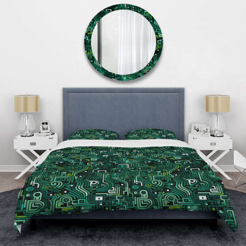 Ensemble de housse de couette Green Techno Fusion Maze II, Housse de couette pour très grand lit et 2 très