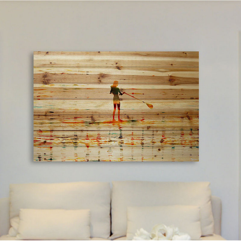 «Paddling» par Parvez Taj, reproduction d'art sur bois de pin naturel, H 40 po x l 60 po x P 1,5 po