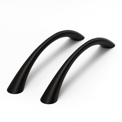 Curved Cabinet Handles Solid Zinc Alloy Hardware for Dresser Matte Black Drawer Pulls 5 Inch Hole Center, 10 Pack