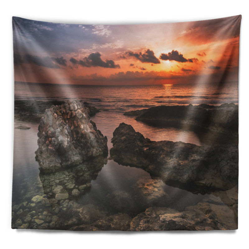 Tapisserie «Beach Rough Coast» avec ruines antiques, H 50 po x l 60 po