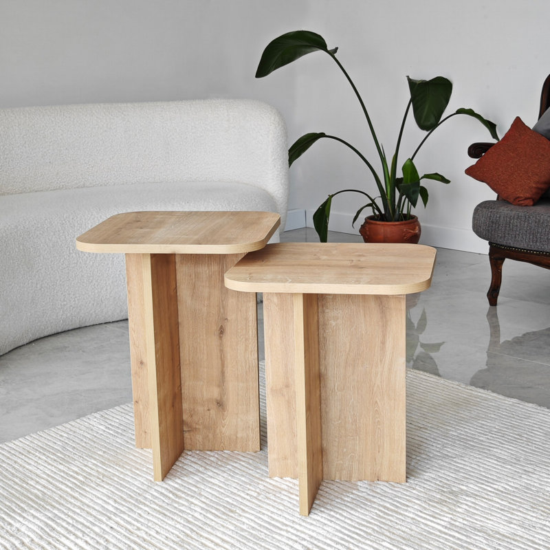 Ensemble de tables d'appoint Modern Oak (2 pièces) 15,7 po x 19,7 po x 15,7 po et 15,7 po x 21,7 po x 15,7 po | 100% panneau de particules enduit de mélamine, épaisseur: 0,71 pouce | Design scandinave élégant, idéal pour le salon et la chambre à coucher