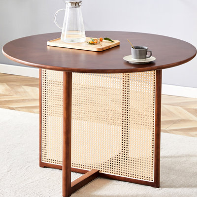 Chinese Countryside Style Solid Wood Round Desk, Modern For Home & Office, 42"x42"x29.5", Walnut, 51.05lb, Effortless Install Process Table, Simple Desk Home, Dining, Assembly