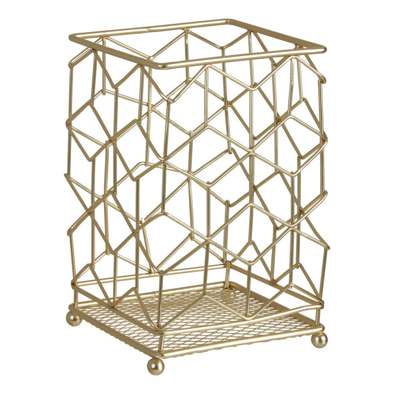 Metal Square Utensil Crock, Gold