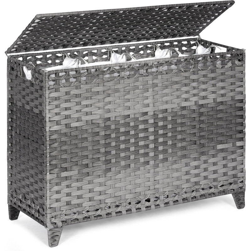 Laundry Hamper With 4 Removable Liner Bags; 176L Handwoven Rattan Laundry Basket With Lid & Heightened Feet; Clothes Hamper With Side Handles