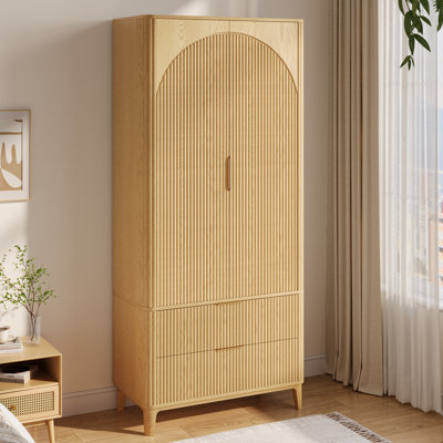 2 Doors Armoire Wardrobe With Two Large Drawers And Hanging Rod