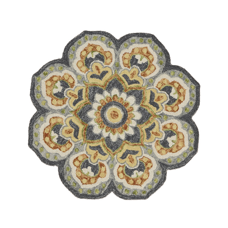 Tapis festonné en laine touffeté à la main Dazzle, Rond 4 pi