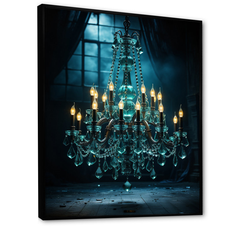 «Basie Chandelier Graceful Illumination», reproduction d'art sur toile, H 44 po x l 34 po x P 1,5 po, Cadre flottant noir