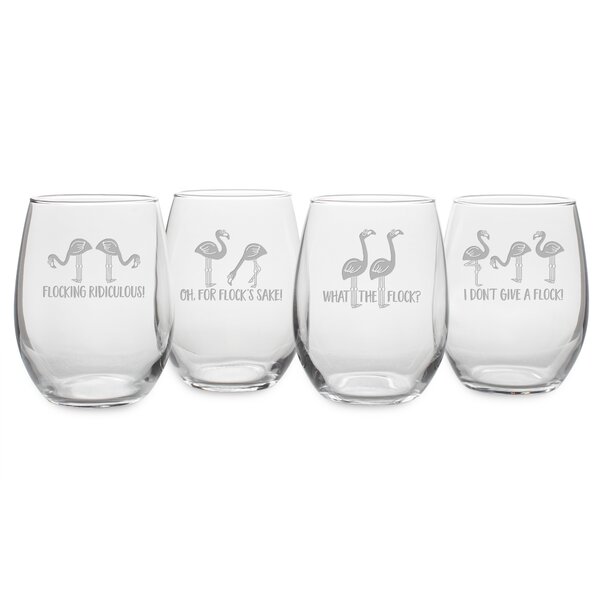 Set of 4 Flamingo Stemless Wine Glasses