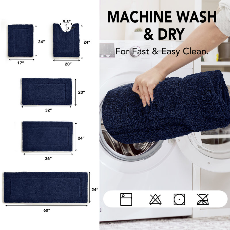 Super Soft Thick Plush Tufted Bathroom Rug, 24" W x 60" L, Navy