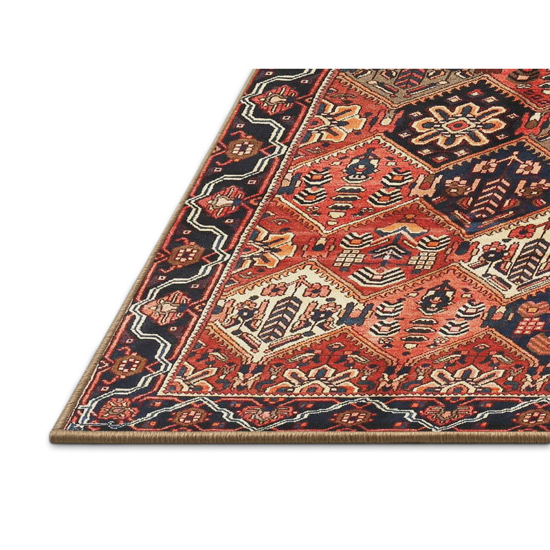 Tapis traditionnel rouge / noir Droz, Rectangle 2 pi x 5 pi