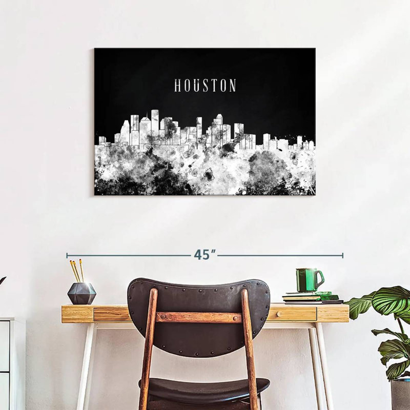 «Houston City Houston Skyline BW», reproduction sur toile, H 24 po x l 36 po x P 1,25 po