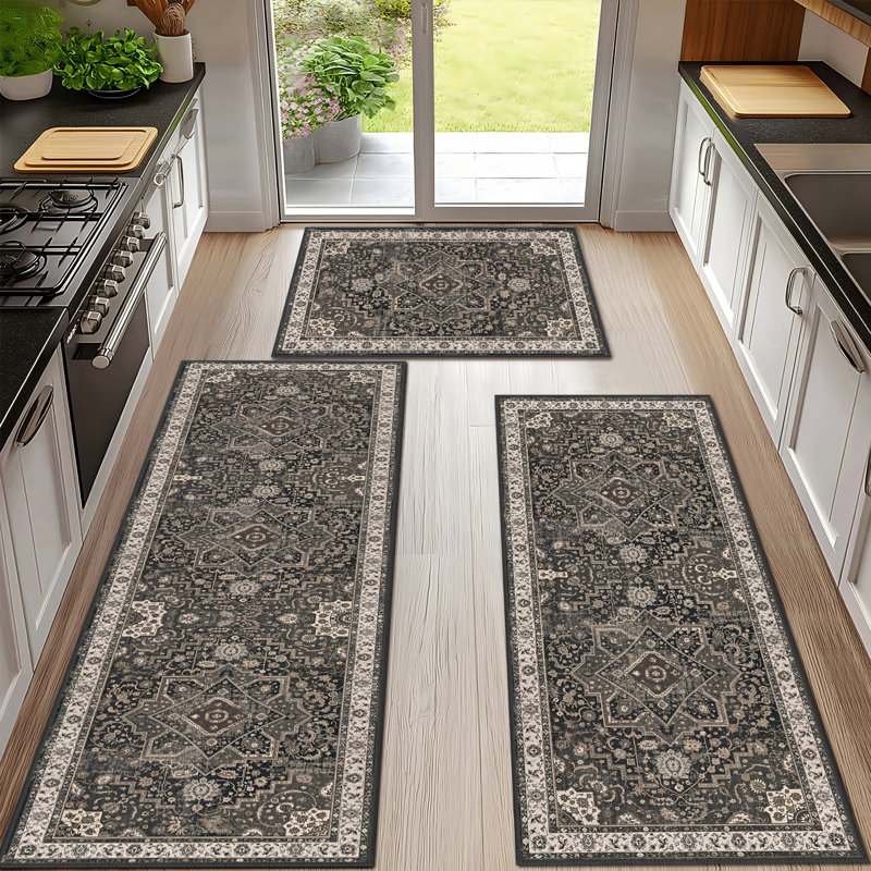 Ensemble de 3 tapis de cuisine, tapis de cuisine lavables, ensemble de tapis d'entrée, couloir