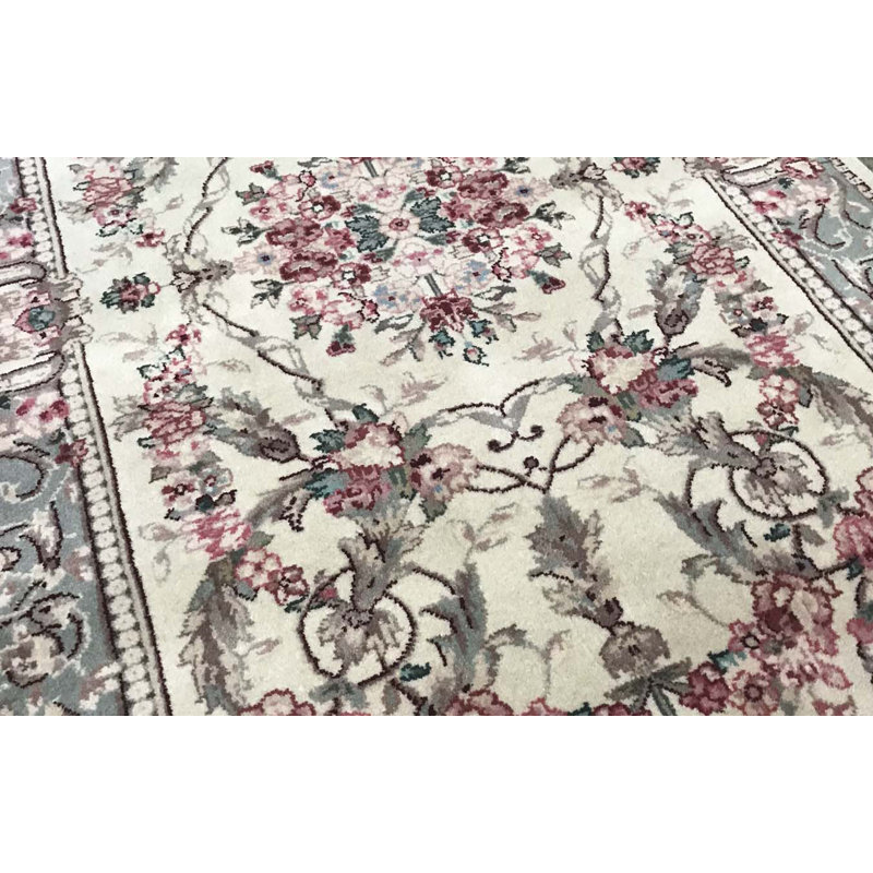 Chemin de table crème et vert clair noué à la main de haute qualité, Tapis de couloir 2 pi 6 po x 12 pi