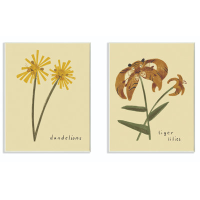 Dandelions and Tiger Lilies Flowers Cute Large Cat Animal Art