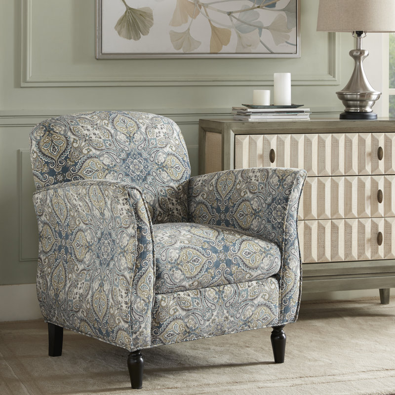 Escher Upholstered Armchair, Cream/Beige/Teal/Indigo Blue Polyester Blend