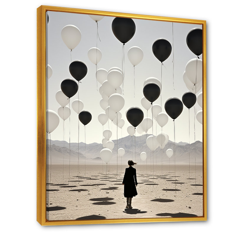 Minimalisme Deset Balloon Scenery sur toile, Cadre flottant doré, H 32 po x l 16 po x P 1 po