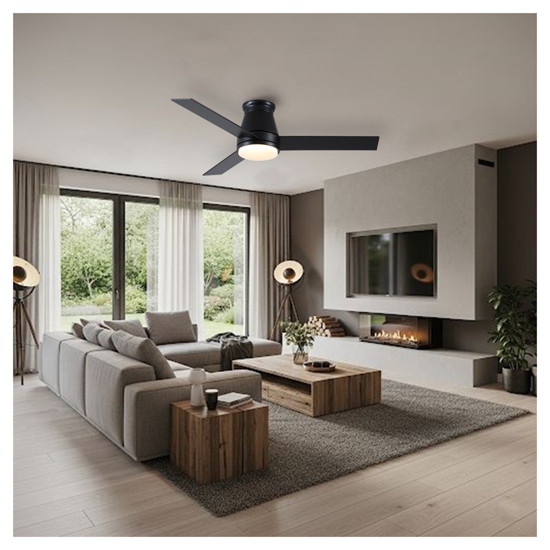 Ventilateur de plafond noir 48 pouces avec lumière - Conception moderne à profil bas avec télécommande pour pièces moyennes
