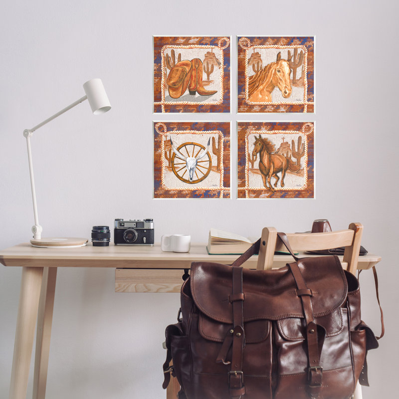 "Western Rodeo Scenes", ensemble de 4 plaques murales par Gina Ritter