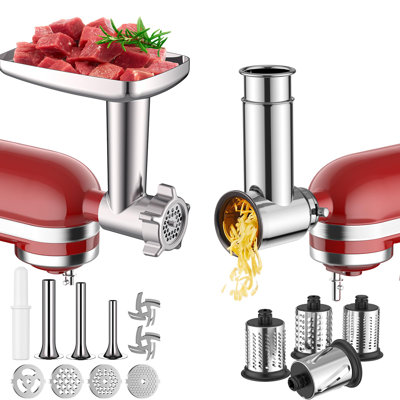 GVODE Meat Grinder & Stainless Steel Slicer Shredder Attachment, Compatible with KitchenAid® Stand Mixers, 2-in-1 Set