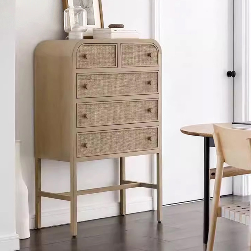 Armoire d'appoint multifonctionnelle en rotin rétro tissé