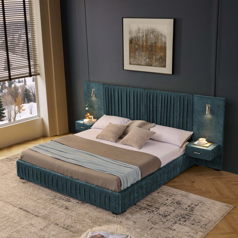 King Size Upholstered Bed, Green