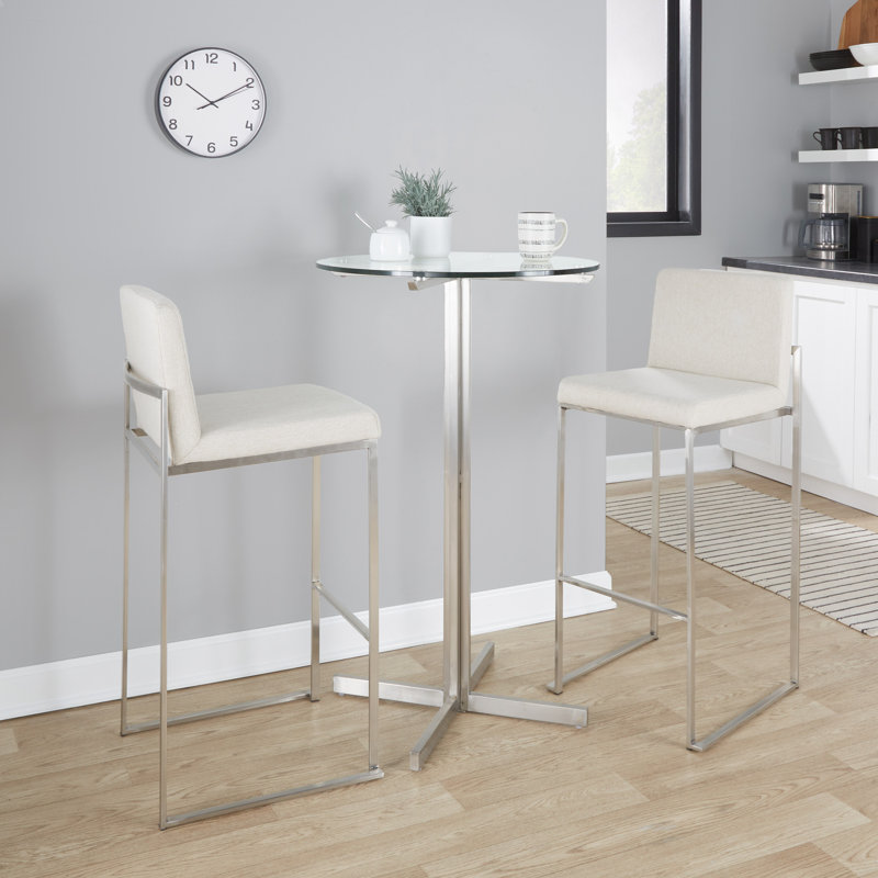 Tabouret de bar et de comptoir à dossier haut Brieon (ensemble de 2), Acier inoxydable, Tissu beige, Tabouret de bar "30"