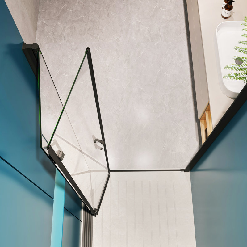 Porte de douche pivotante universelle en verre trempé de 1/4 po - 1 3/8 po réglable, noir mat, 36 000 fois ouvert et fermé, fonction de fuite Verre ajustable, clouté, fonction de fuite