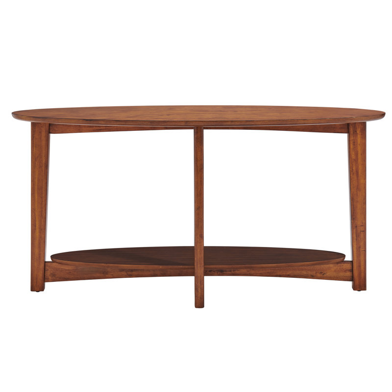 Amarius 60-Inch Console Table, Mid-Century Modern Wood Design, Warm Chestnut Finish, Tapered Legs, Oval Top, 0.5 in. Thick Surface, Spacious Underneath Storage