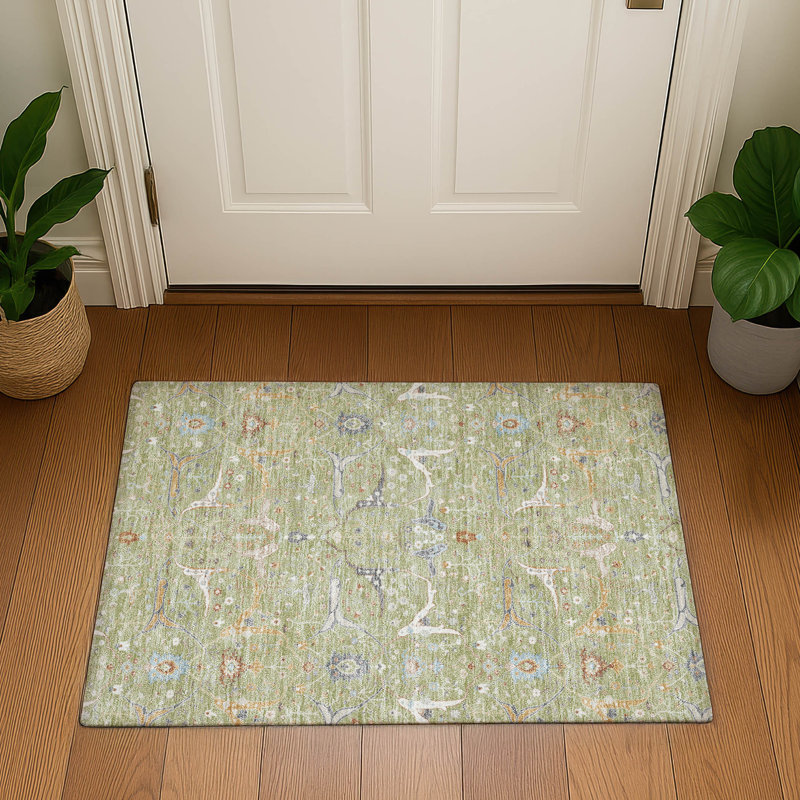 Premium Machine Washable Mayfield AMF2250 Global Rug, 1'8" x 2'6", Aloe