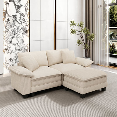 88" Modular Sectional Loveseat Couches for Living Room, 3-Seater Deep Seat Sofa with Ottoman