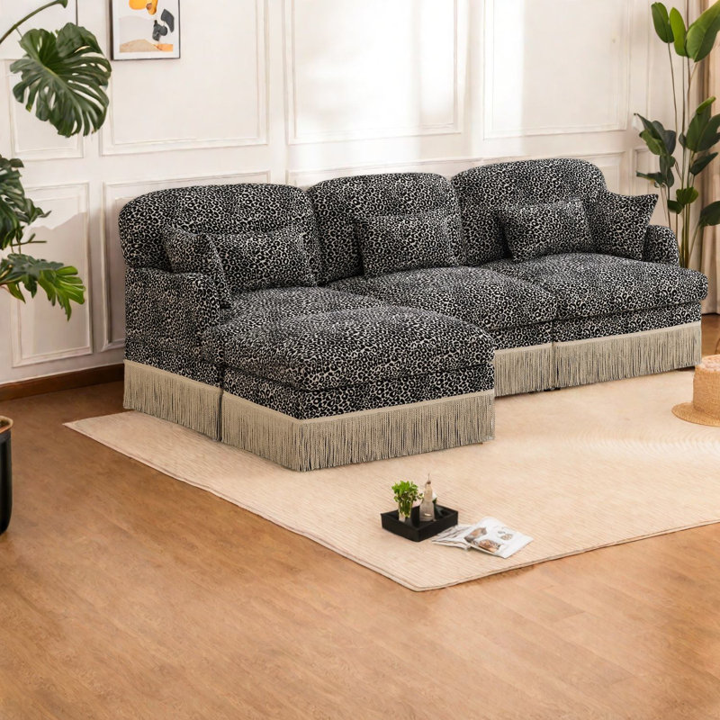 Deep Seat Modular Sofas Chenille Leopard Modern Living Room Home