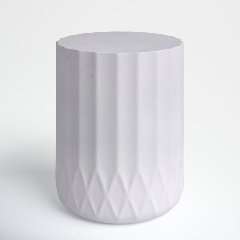 Ilene Round Concrete Outdoor Side Table, White