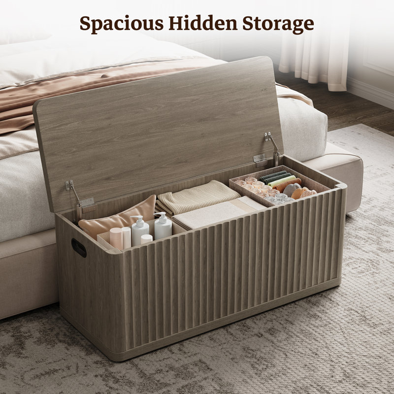 Cesiro 40.2"Modern Wood Bench, Multi-Functional With Hidden Storage, Gray Alder, Individual