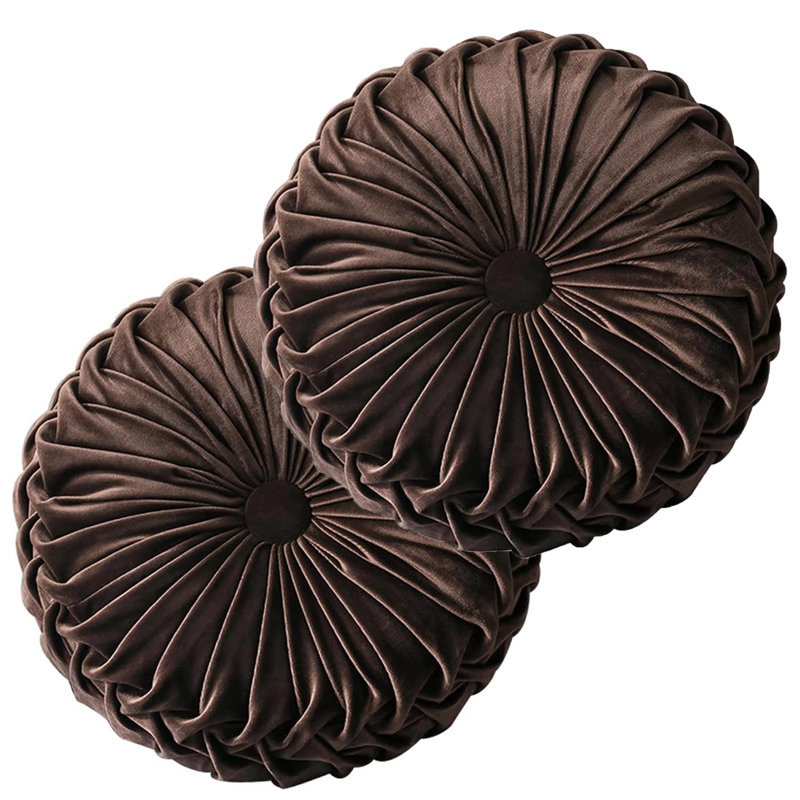 Velvet Round Throw Pillow for Couch Decor 15-Inch (Set of 2), Coffee