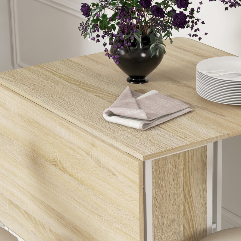 Folding Dining  Table, Natural Wood/White