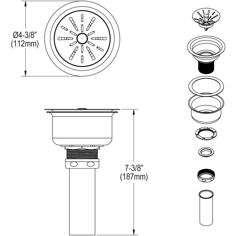 3.5" Strainer Basket Kitchen Sink Drain