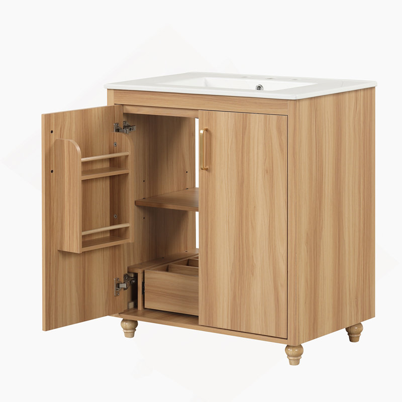 Meuble-lavabo avec lavabo, armoire de salle de bain avec portes et tiroir