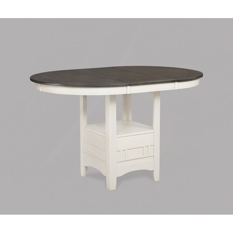 1Pc Casual Counter Height Kitchen 18" Extendable Leaf Storage Table Pedestal Base Design Wooden Dining Room Two-Tone Finish