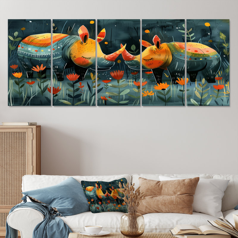 Terrina - Ensemble de décoration murale Rhinocéros, H 28 po x l 60 po