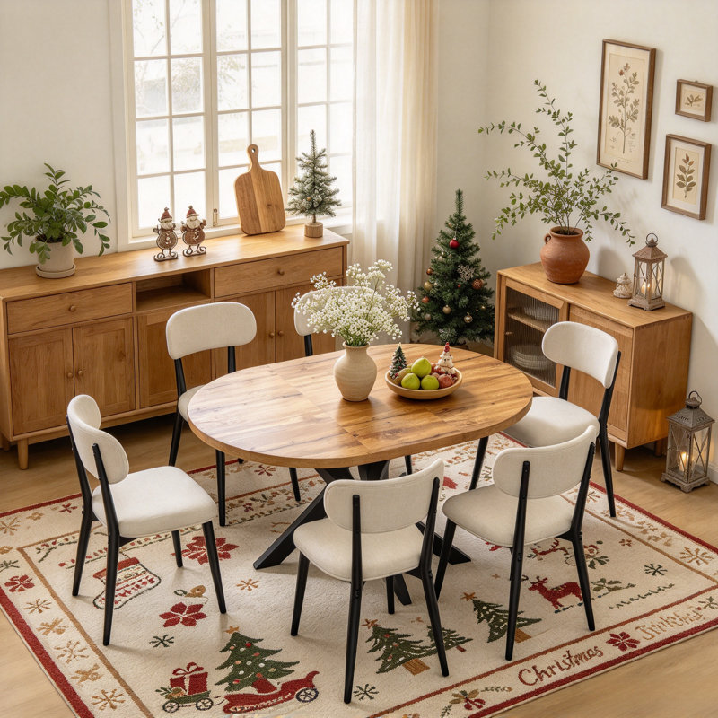Ensemble de table de salle à manger extensible de 43 à 59 po, table de cuisine moderne Mid-Century 7 pièces avec 6 chaises rembourrées