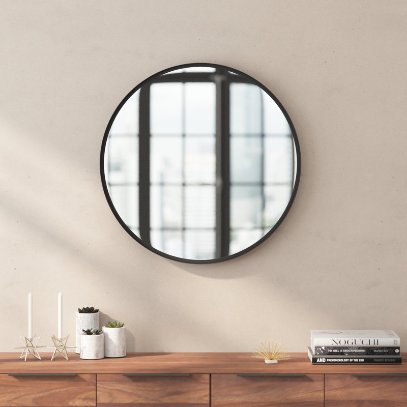 Metal Round Wall Mirror, Black