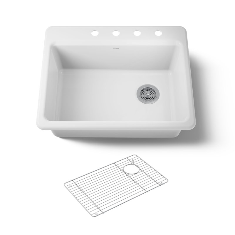 Riverby® 27" L x 22" W Drop-In Kitchen Sink, White, 4 Hole