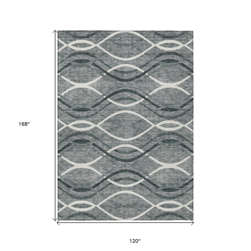 Tapis extérieur lavable abstrait gris ivoire et gris anthracite 10 pi x 14 pi
