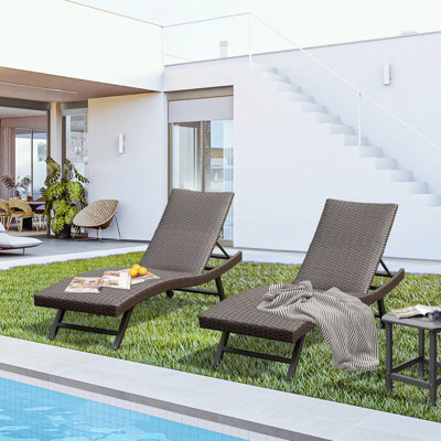 Chaise longue d'extérieur en osier 2 pièces
