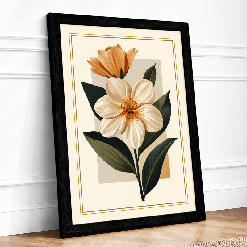 Two Flowering Blooms Botanical - Framed Print, A2 - 59.4 x 42.0 cm, Black