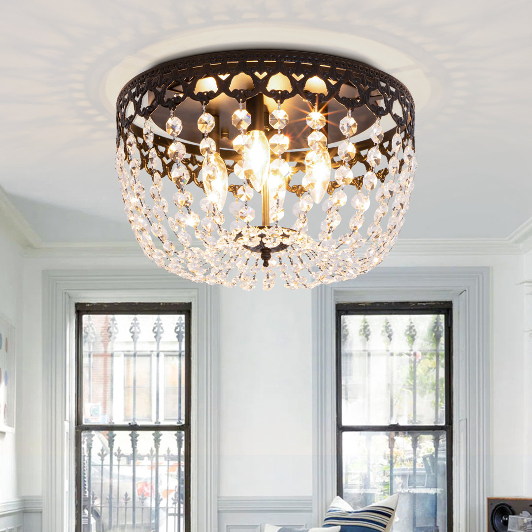 Melrose 15'' 4 - Lights Modern Bowl-Shaped Crystal Flush Mount Lighting Fixture For Living Room/ Bedroom Kelly Clarkson Home Fixture 