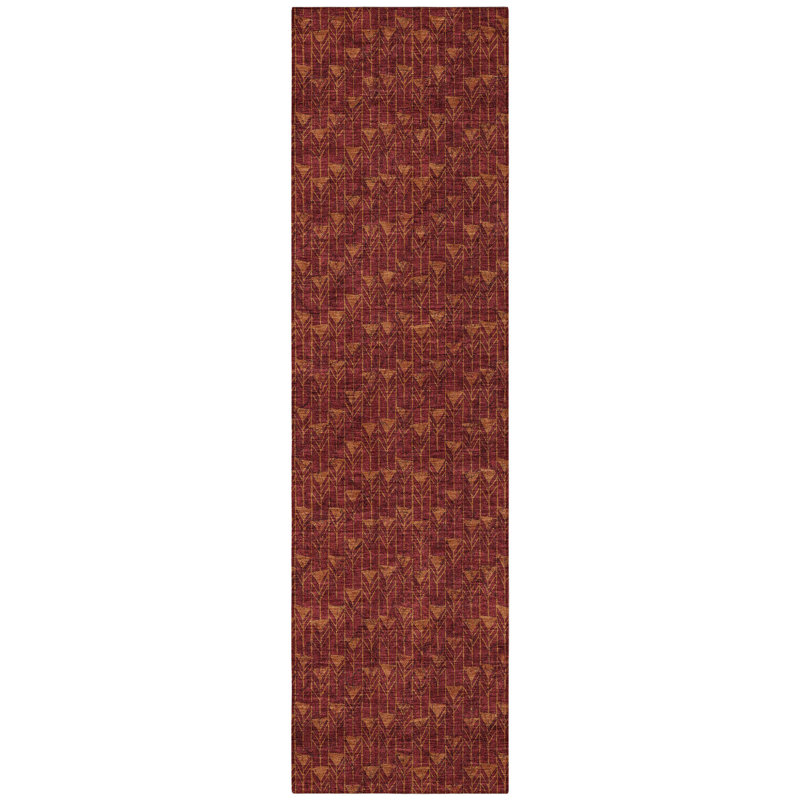 8' Runner Burgundy Geometric Washable Non Skid Indoor Outdoor Runner Rug