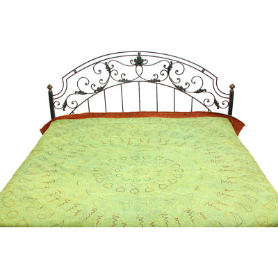 Exotic India Pure Cotton All Season Bedspread with Ari-Embroidery in Golden Thread