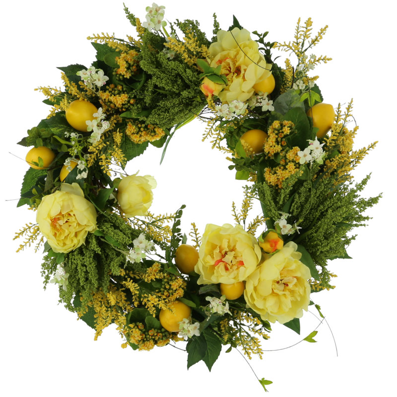 28" Peony, Lemon And Heather Spring Wreath