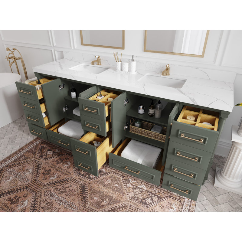Ensemble de meuble-lavabo double 84 po Huntwood, Bord à double gorge Calacatta